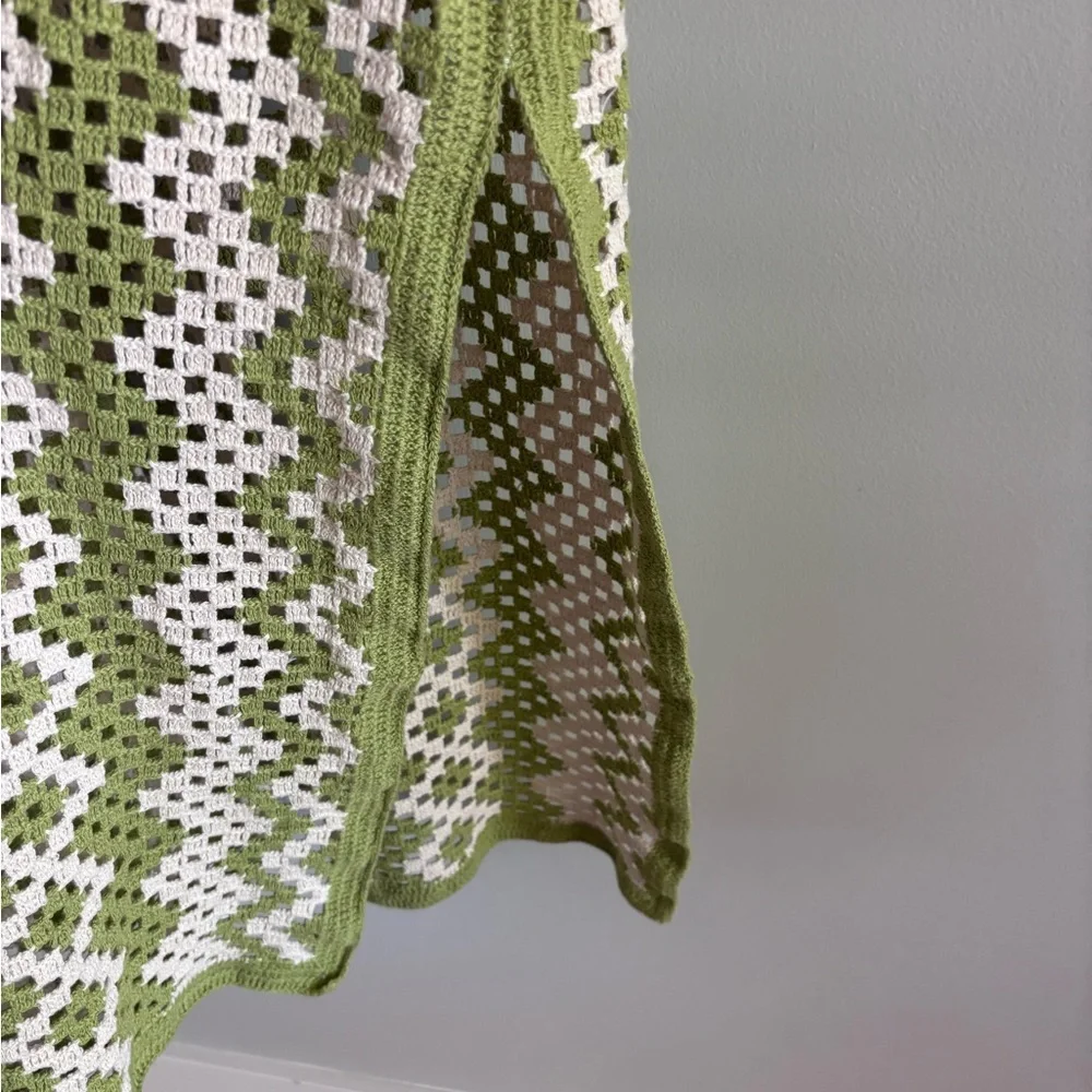 SANDRO Oona Crochet tunic dress, green 50 inches long side slits.EU 38, medium. - Picture 6 of 6